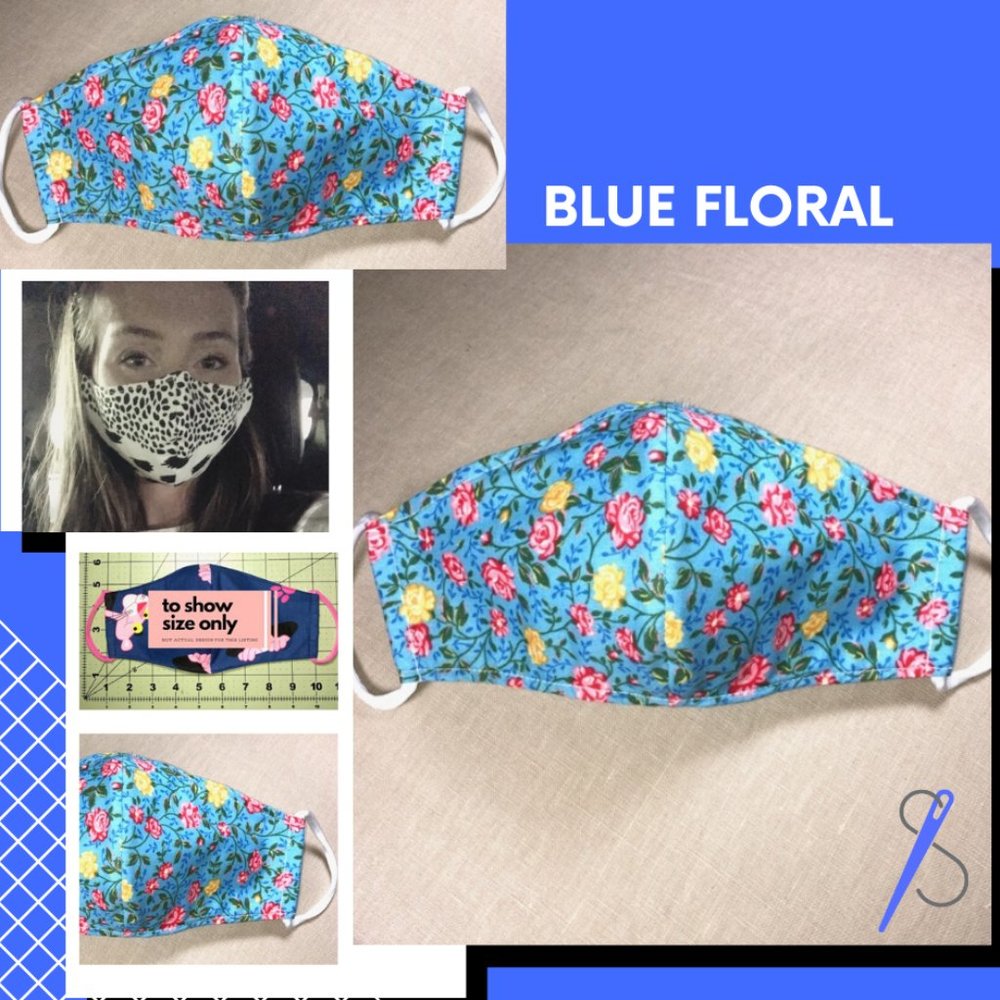 BLUE FLORAL FABRIC MASK